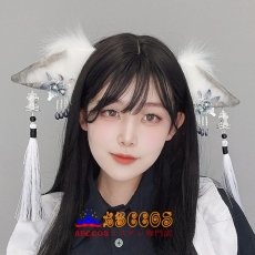 画像4: 古風墨流しヘアアクセサリー フリンジ付きプラッシュヘッドアクセサリー 少女用道具 リアルな動物耳付きヘアバンド コスプレ道具 abccos製 「受注生産」 (4)