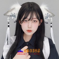 画像5: 古風墨流しヘアアクセサリー フリンジ付きプラッシュヘッドアクセサリー 少女用道具 リアルな動物耳付きヘアバンド コスプレ道具 abccos製 「受注生産」 (5)